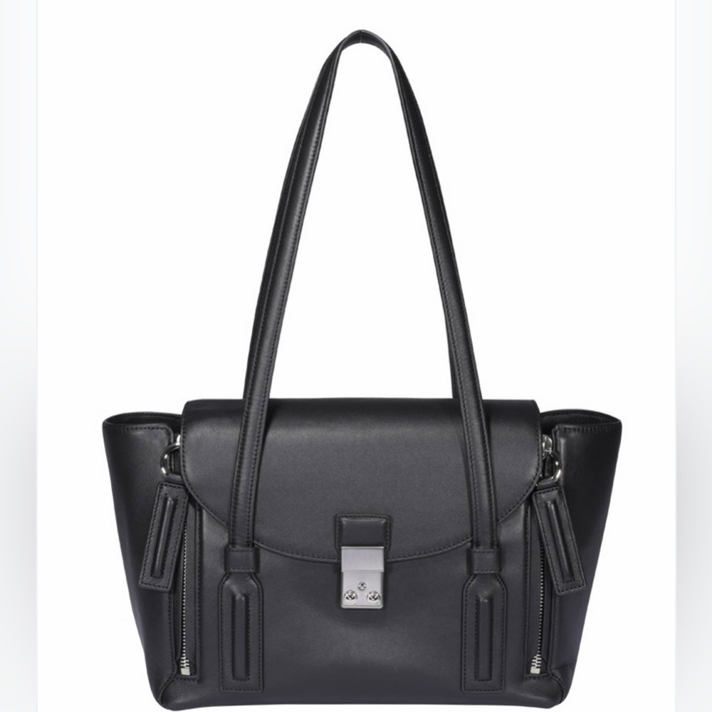 3.1 PHILIP LIM Pashli Medium Double Handles Leather Shoulder Bag Black
